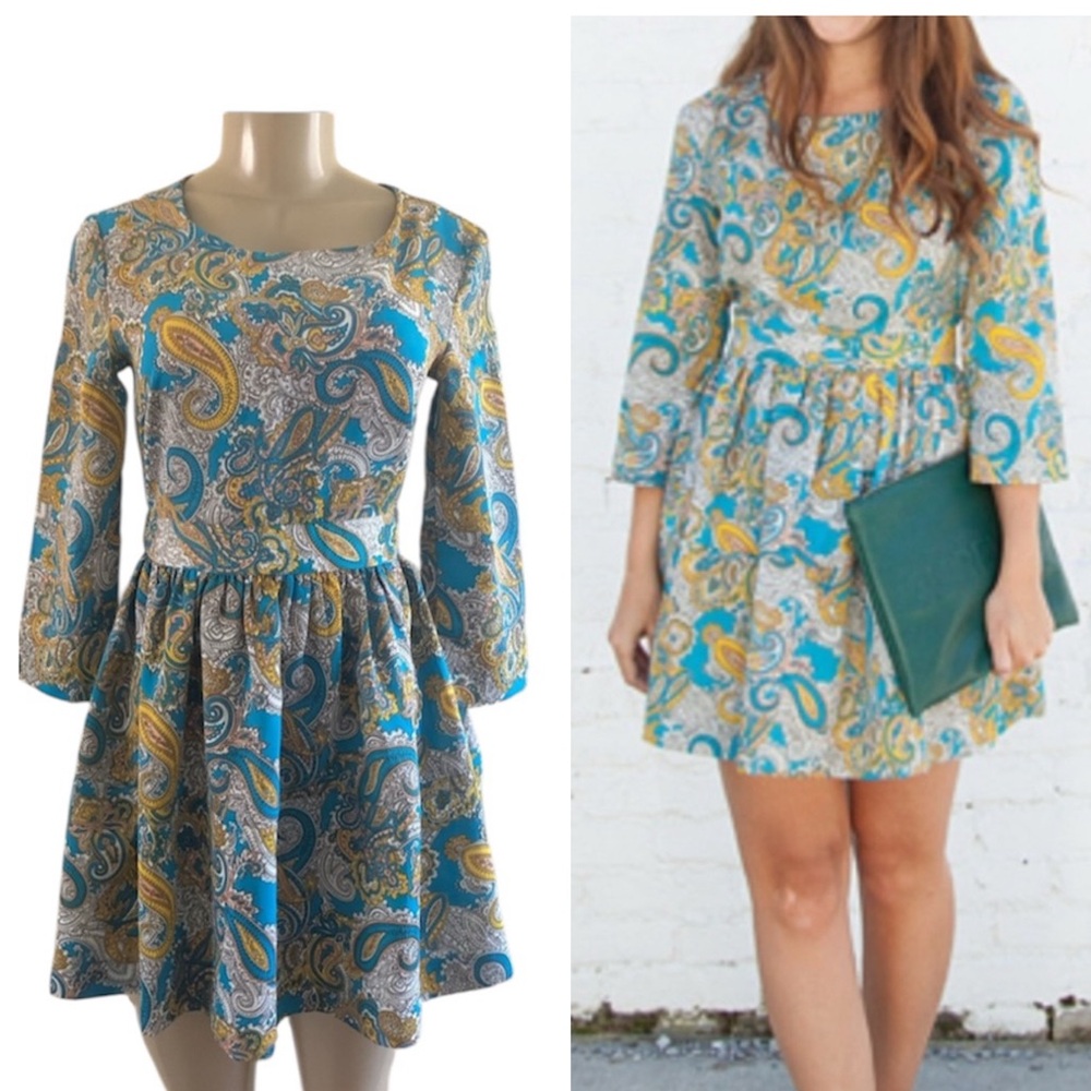 H&M Paisley Print Mini Long Sleeve Dress Size 4